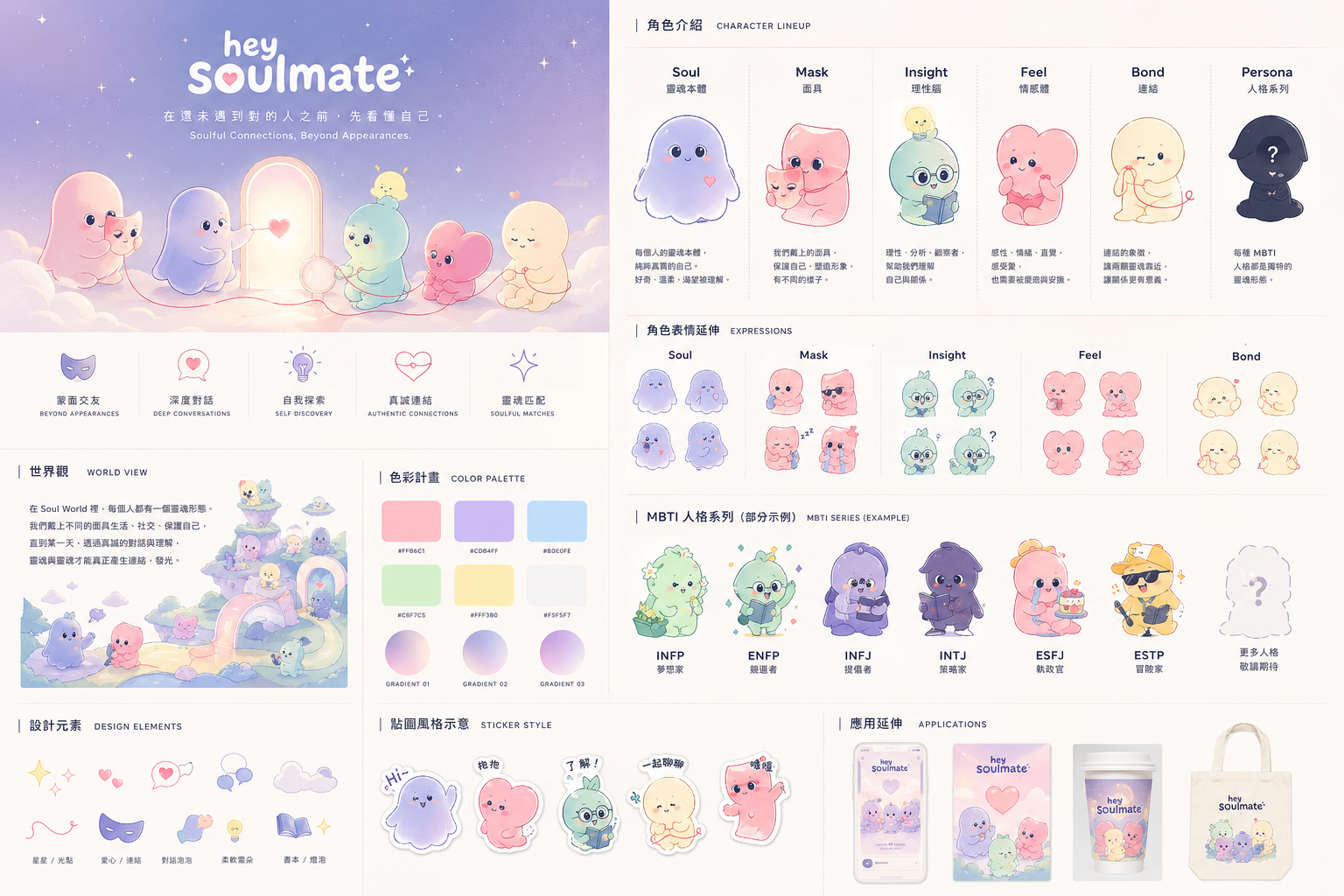 hey soulmate 公仔設定集：Soul、Mask、Insight、Feel、Bond、Persona 六隻粉彩小精靈
